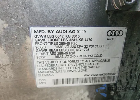 2019 Audi Q7 Prestige from USA, damaged, VIN WA1VAAF70KD029646